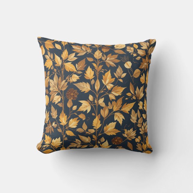 Golden Autumn Leaves Pattern Cushion (Front)