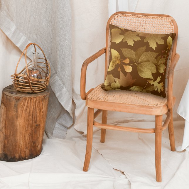 Golden Autumn Leaves Pattern Throw Pillow (Creator Uploaded)