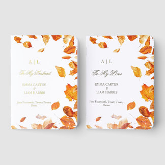 Golden Autumn Leaves Watercolor Wedding Vow Books