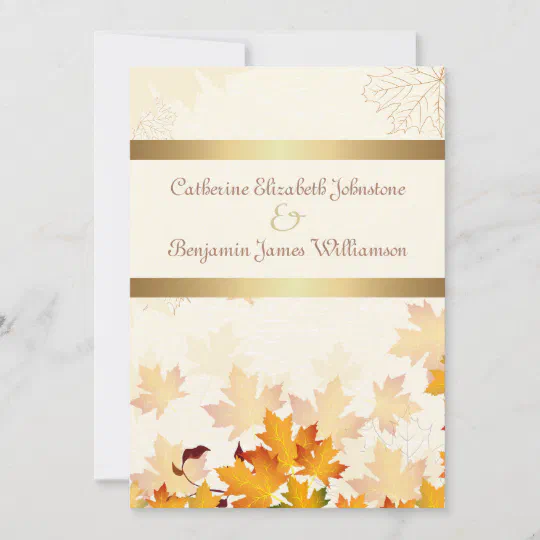 Golden Autumn Leaves Watercolour Personalised Wedding Invitations 