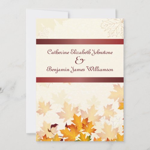Golden Autumn Leaves with Red Wedding Card