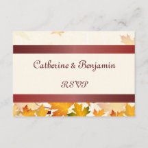Golden Autumn Leaves with Red Wedding RSVP