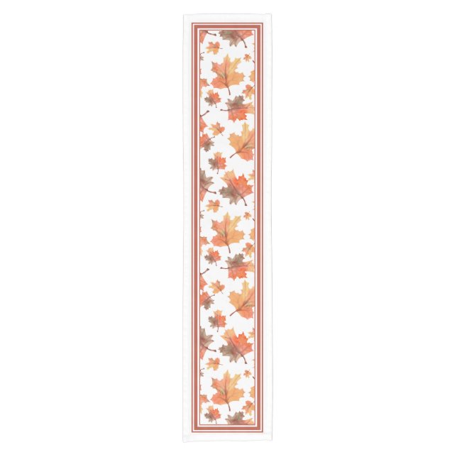 Golden Autumn Maple Leaves White Short Table Runner (Front)