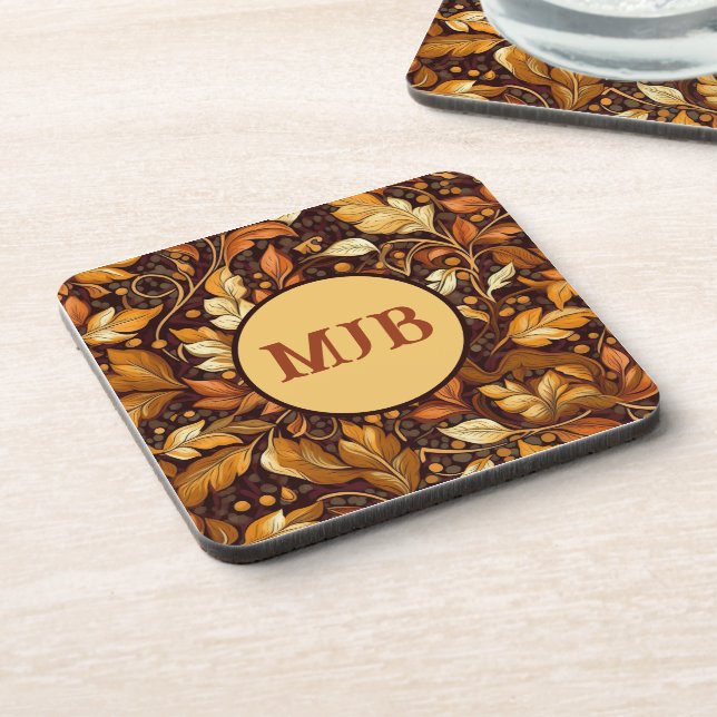 Golden Autumn Monogram Beverage Coaster (Left Side)