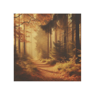 Golden Autumn Path – Vintage Forest Wood Art