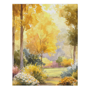 Golden Autumn Pathway Garden Scene Faux Canvas Print