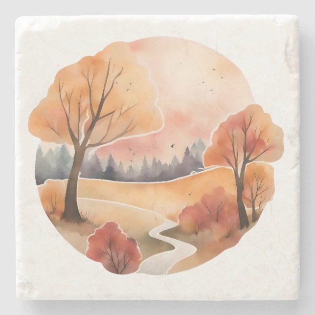 Golden Autumn Pathway Stone Coaster (Front)