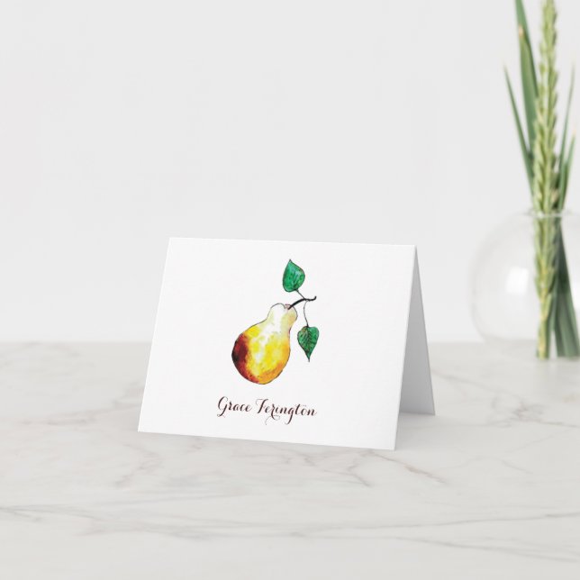 Golden Autumn Pear Hand-Drawn Elegant Note Card (Front)