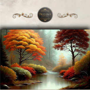 Golden Autumn River Scene Landscape Decoupage Tissue Paper