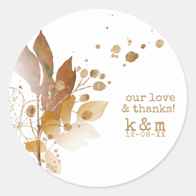 Golden Autumn Splash Wedding ID655 Classic Round Sticker (Front)