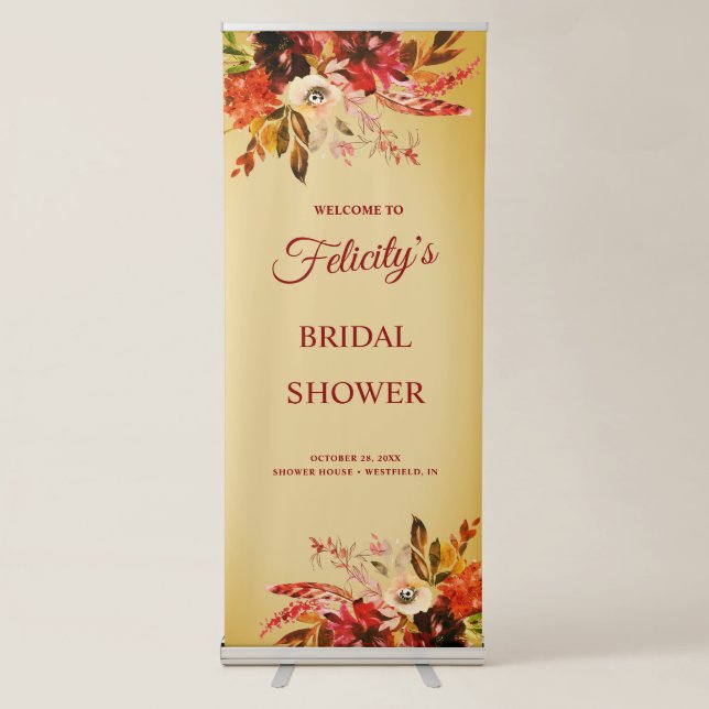 Golden Autumn Splendor Floral Wedding Retractable Banner (Front)