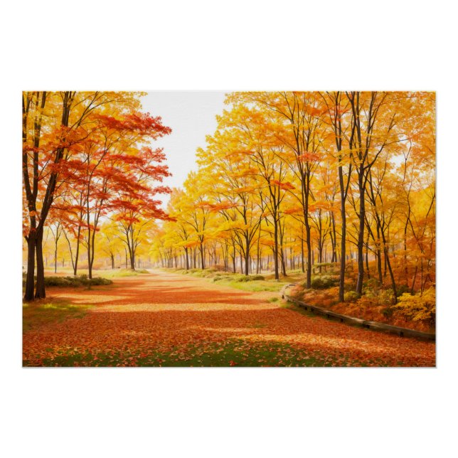 Golden Autumn Tree-lined Path Poster (Front)