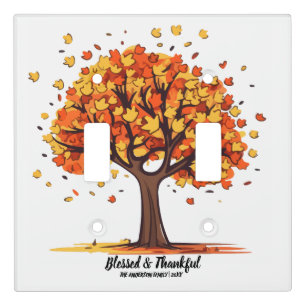 Golden Autumn Trees Happy Thanksgiving Greeting Light Switch Cover