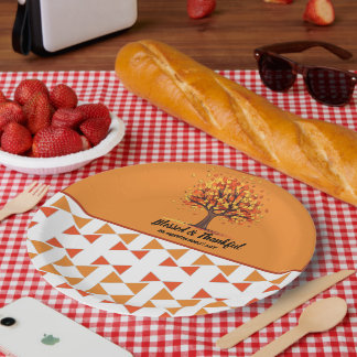Golden Autumn Trees Happy Thanksgiving Greeting Paper Plates