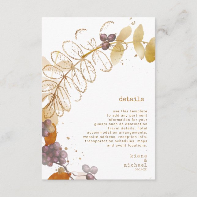 Golden Autumn Wedding Berries Details ID655 Enclosure Card (Front)