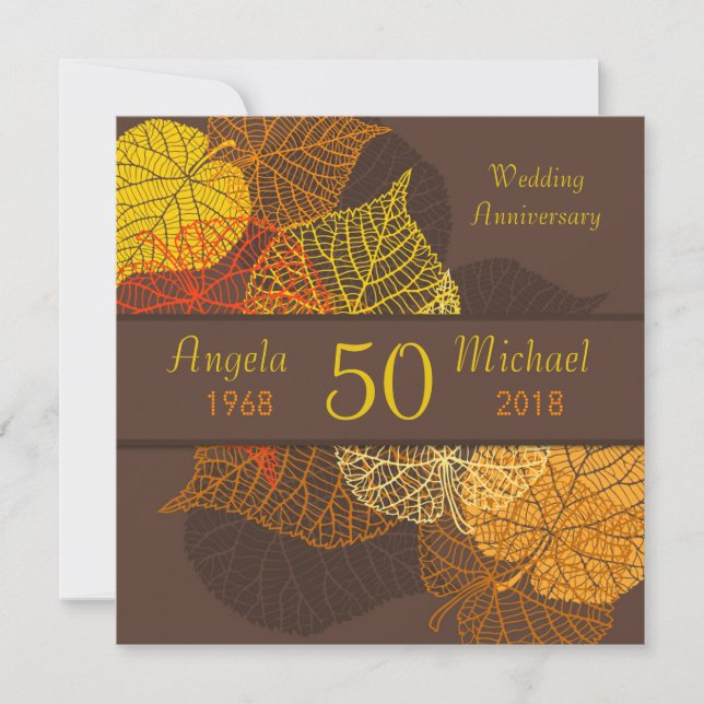 Golden autumnal leaves Wedding Anniversary Invitation (Front)