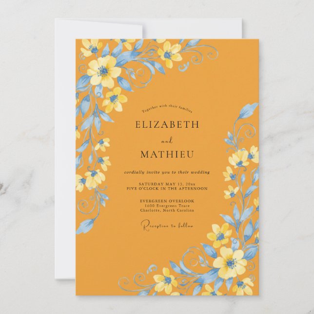 Golden Azure Painted Wedding Invitation (Front)