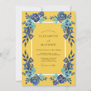 Golden Azure Petal Wedding Invitation