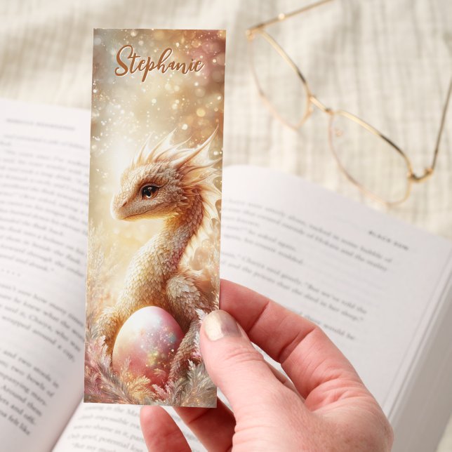 Golden Baby Dragon Egg Fantasy Personalized Bookmarks (Hand)