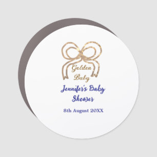 Golden baby glitter bow royal blue baby shower car magnet