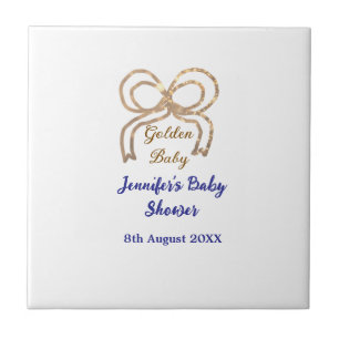 Golden baby glitter bow royal blue baby shower ceramic tile