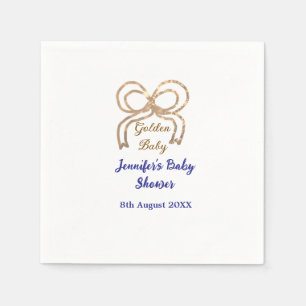 Golden baby glitter bow royal blue baby shower  napkins