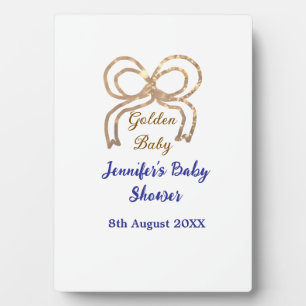 Golden baby glitter bow royal blue baby shower plaque
