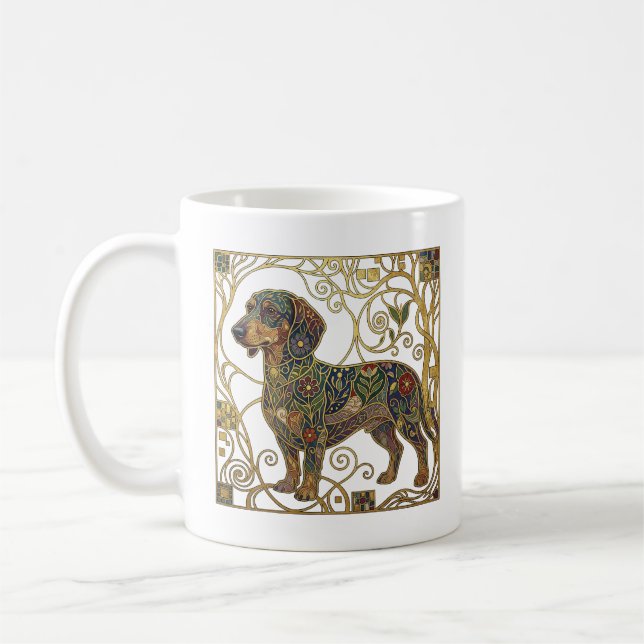 Golden Badger-Hound: Viennese Secession Dachshund Coffee Mug (Left)