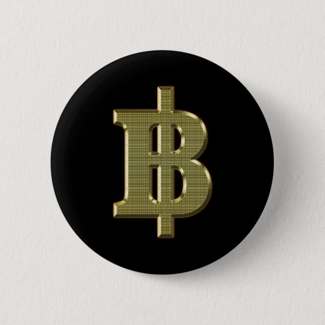 GOLDEN BAHT SIGN ฿ Thai Money Currency ฿ Pinback Button (Front)