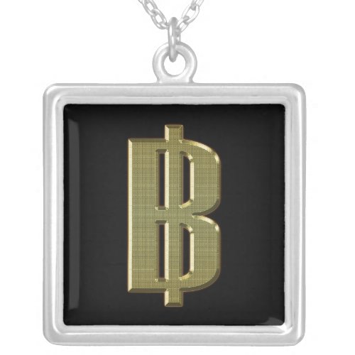 GOLDEN BAHT SIGN  Thai Money Currency  Silver Plated Necklace
