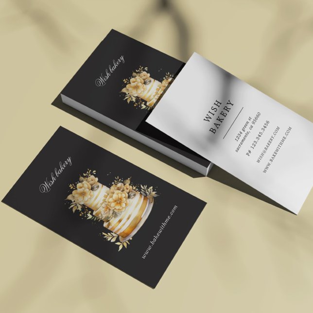 Golden Bakery Three Tier Cake Vertical Business Card (Creator Uploaded)