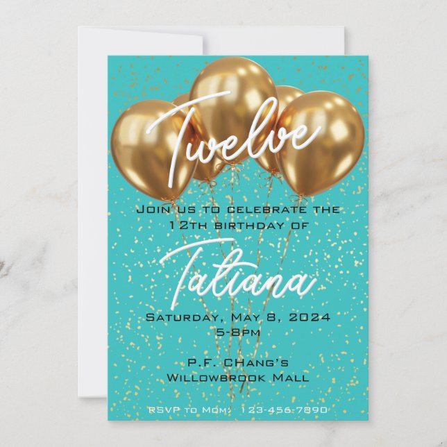 Golden Balloon Teen Birthday Invitation (Front)