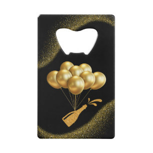 Golden Balloons and Champagne Credit Card Bottle Opener