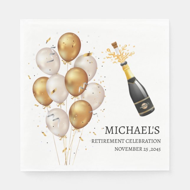 Golden Balloons Retirement Party Napkins (Front)