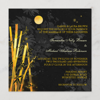 Golden Bamboo Black & Gold Wedding Invitations