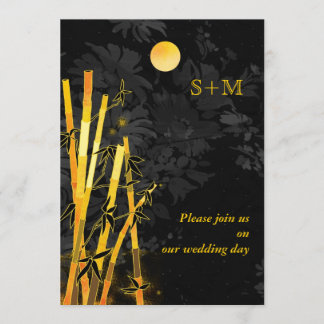 Golden Bamboos Monogram Wedding Invites