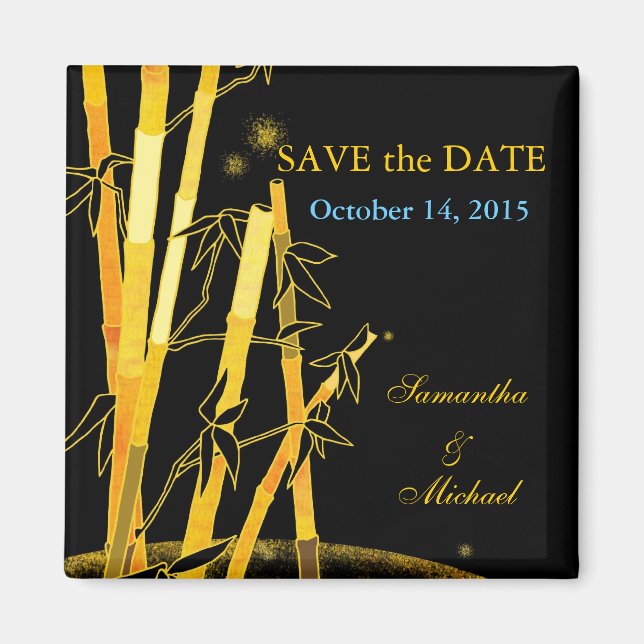 Golden Bamboos: Save the Date Wedding Magnets (Front)