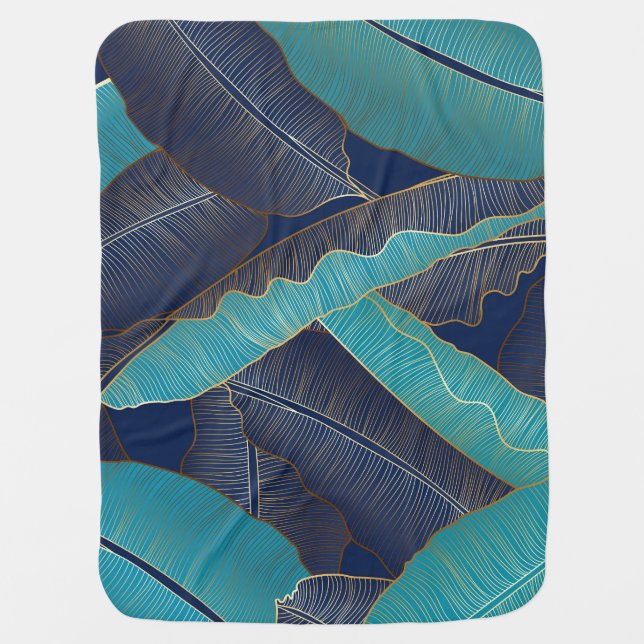 Golden Banana Leaf: Luxury Pattern. Baby Blanket (Front)