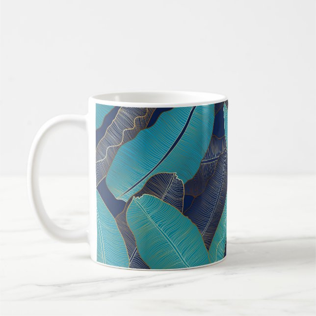 Golden Banana Leaf: Luxury Pattern. Coffee Mug (Left)