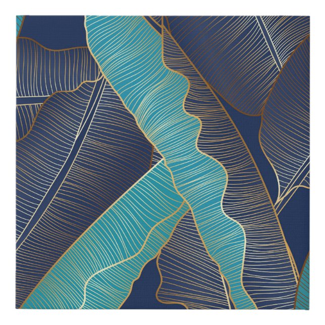 Golden Banana Leaf: Luxury Pattern. Faux Canvas Print (Front)