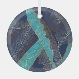 Golden Banana Leaf: Luxury Pattern. Glass Ornament