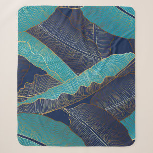 Golden Banana Leaf: Luxury Pattern. Sherpa Blanket