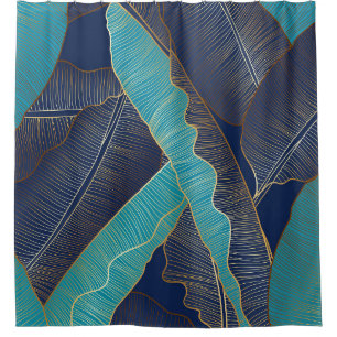 Golden Banana Leaf: Luxury Pattern. Shower Curtain