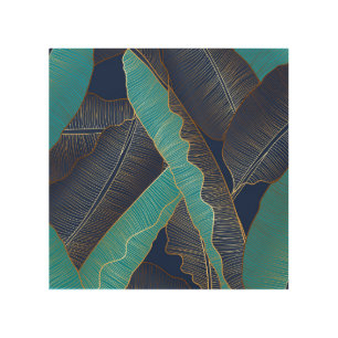 Golden Banana Leaf: Luxury Pattern. Wood Wall Art