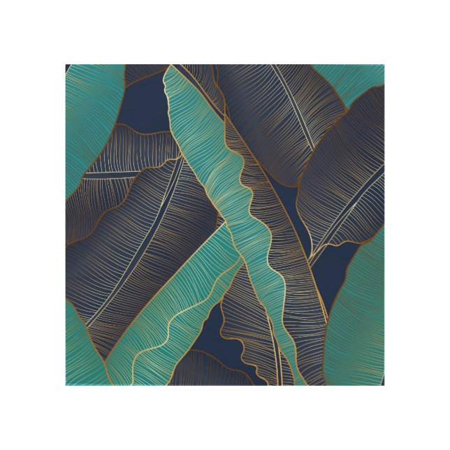 Golden Banana Leaf: Luxury Pattern. Wood Wall Art (Front)