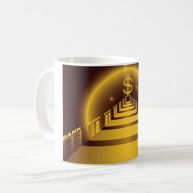 Golden Bank Corridor Glowing Dollar Finance  Coffee Mug (Front Left)
