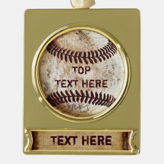 Golden Banner Vintage Baseball Ornaments Two TEXT