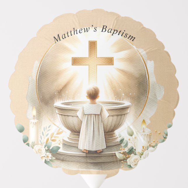 Golden Baptismal Baby Boy Christening Baptism Balloon (Front)