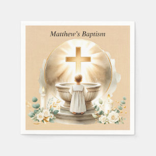 Golden Baptismal Baby Boy Christening Baptism Napkins