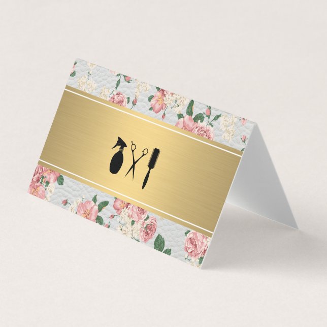 Golden Bar Leather Appointment Floral Pattern Business Card (Front)